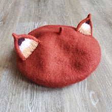 Load image into Gallery viewer, Cute felted wool beret with pointy fox ears.
