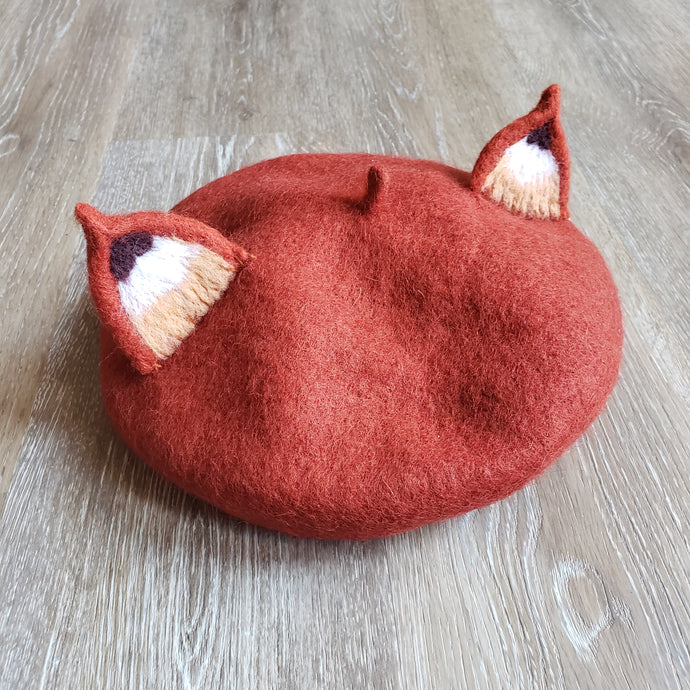 Cute felted wool beret with pointy fox ears.
