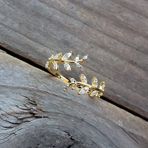 Adjustable Gold Plated Fern Leaf Ring