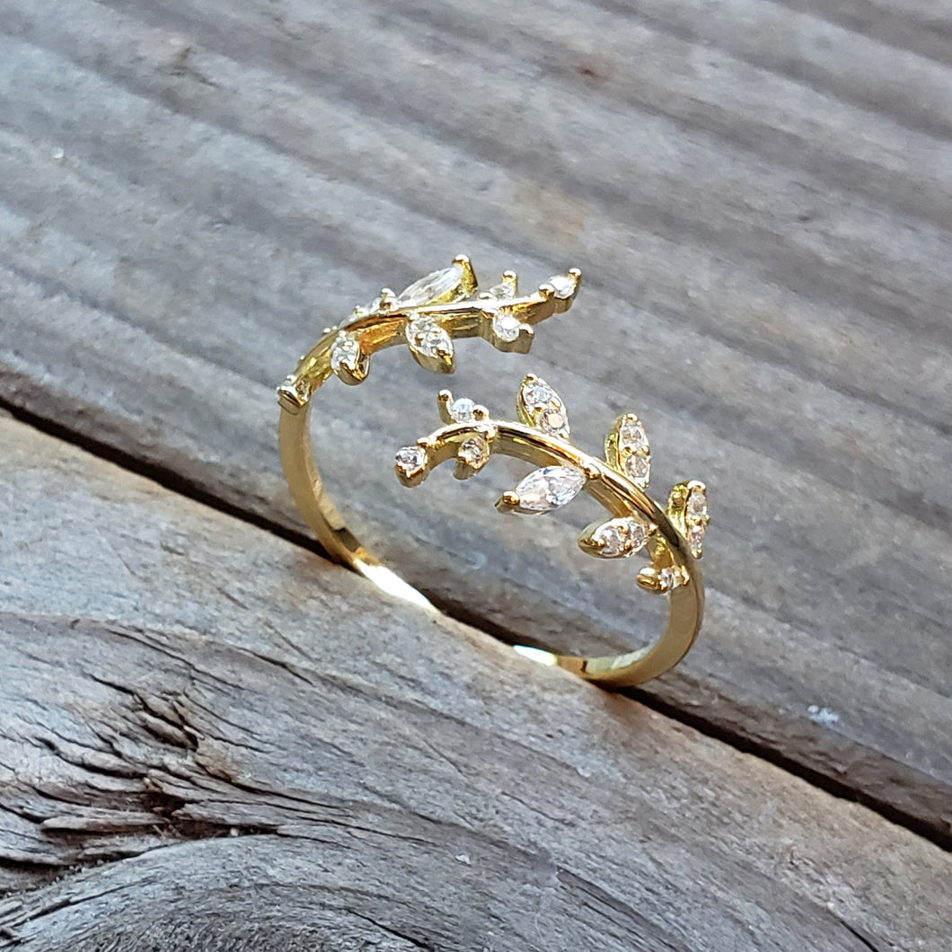 Adjustable Gold Plated Fern Leaf Ring