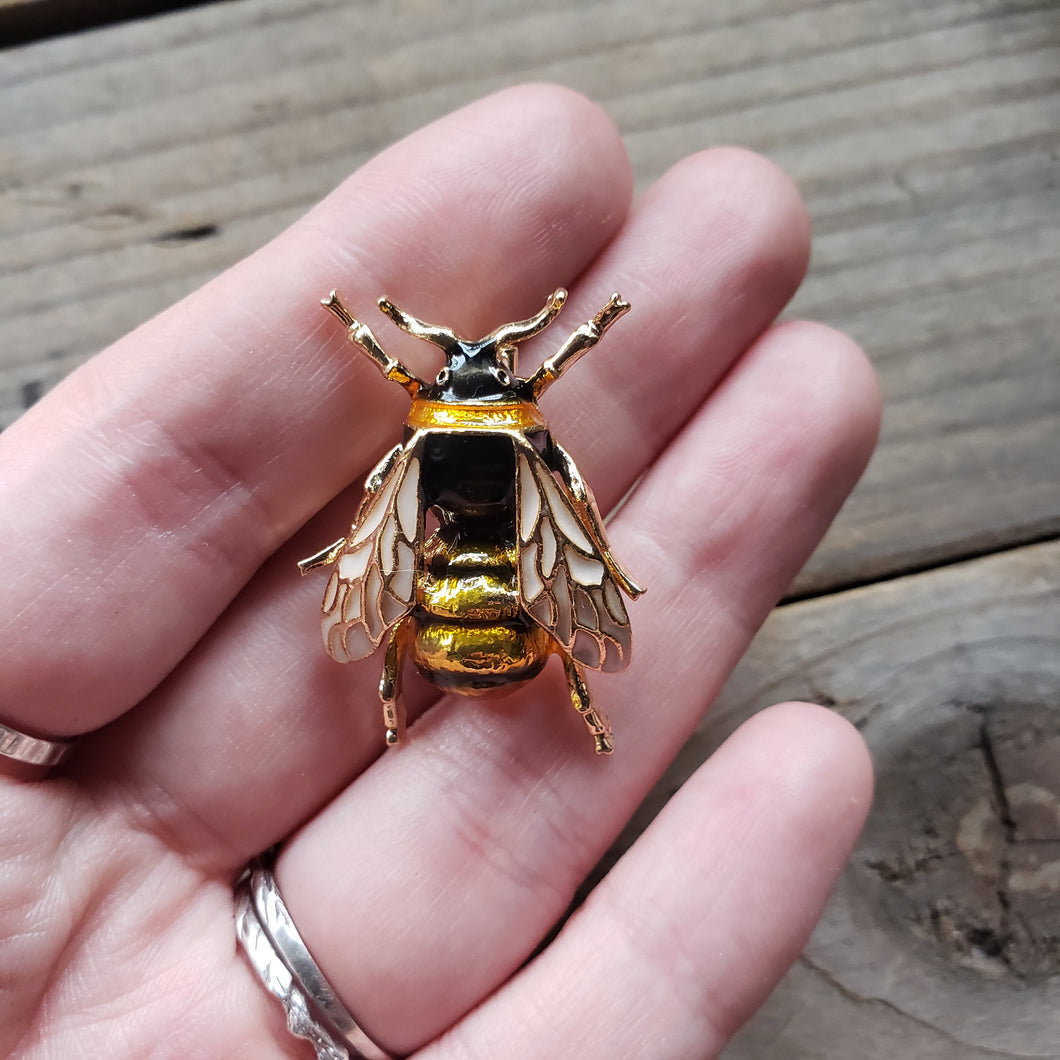 Gold Toned Enamel Bee Brooch