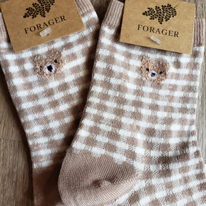 Brown Gingham Teddy Bear Socks
