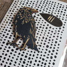 Load image into Gallery viewer, &quot;Hi&quot; Crow Wooden Magnet + Greeting Card
