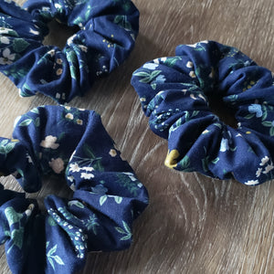 Navy Floral Print Scrunchies