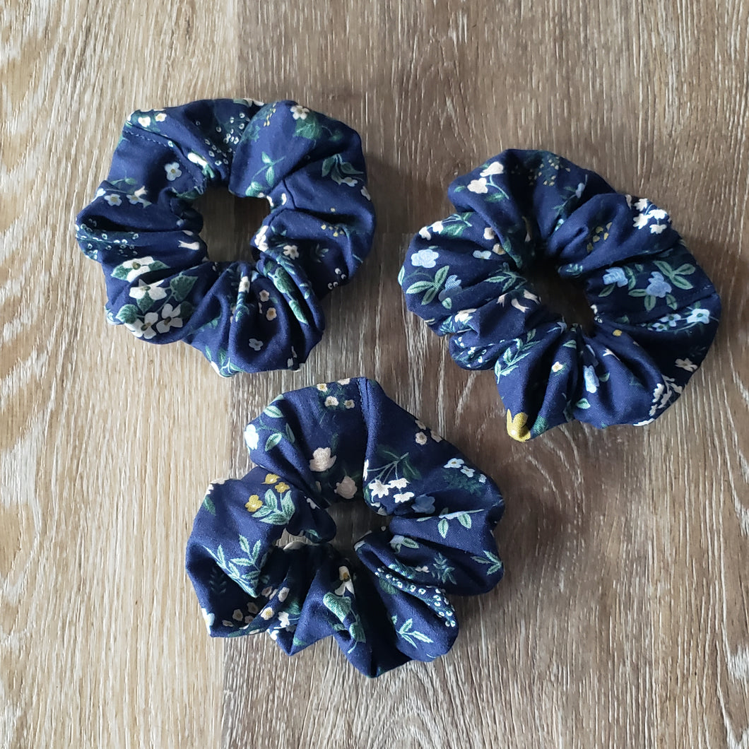 Navy Floral Print Scrunchies