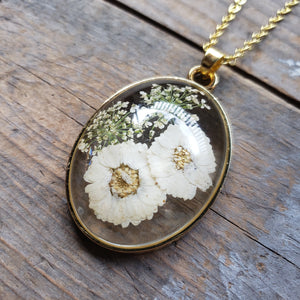 Pressed White Flowers Necklace