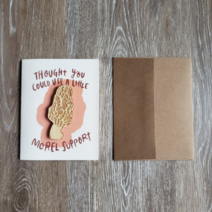 "Morel Support" Mushroom Wooden Magnet + Greeting Card