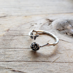 Adjustable Sterling Silver Rose Ring