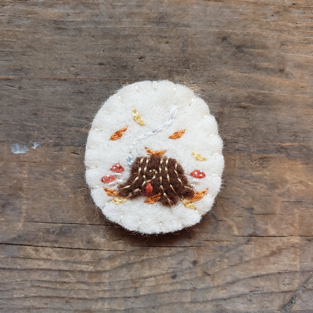 Tiny Embroidered Stump House Brooch