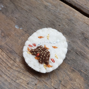 Tiny Embroidered Stump House Brooch