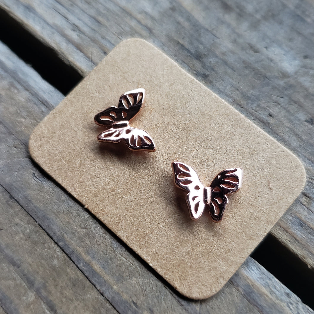 Rose Plated Butterfly Studs