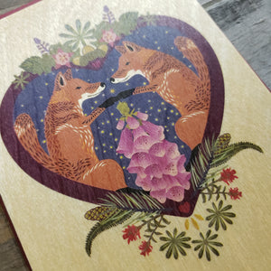 Fox Love Printed Wood Postcard