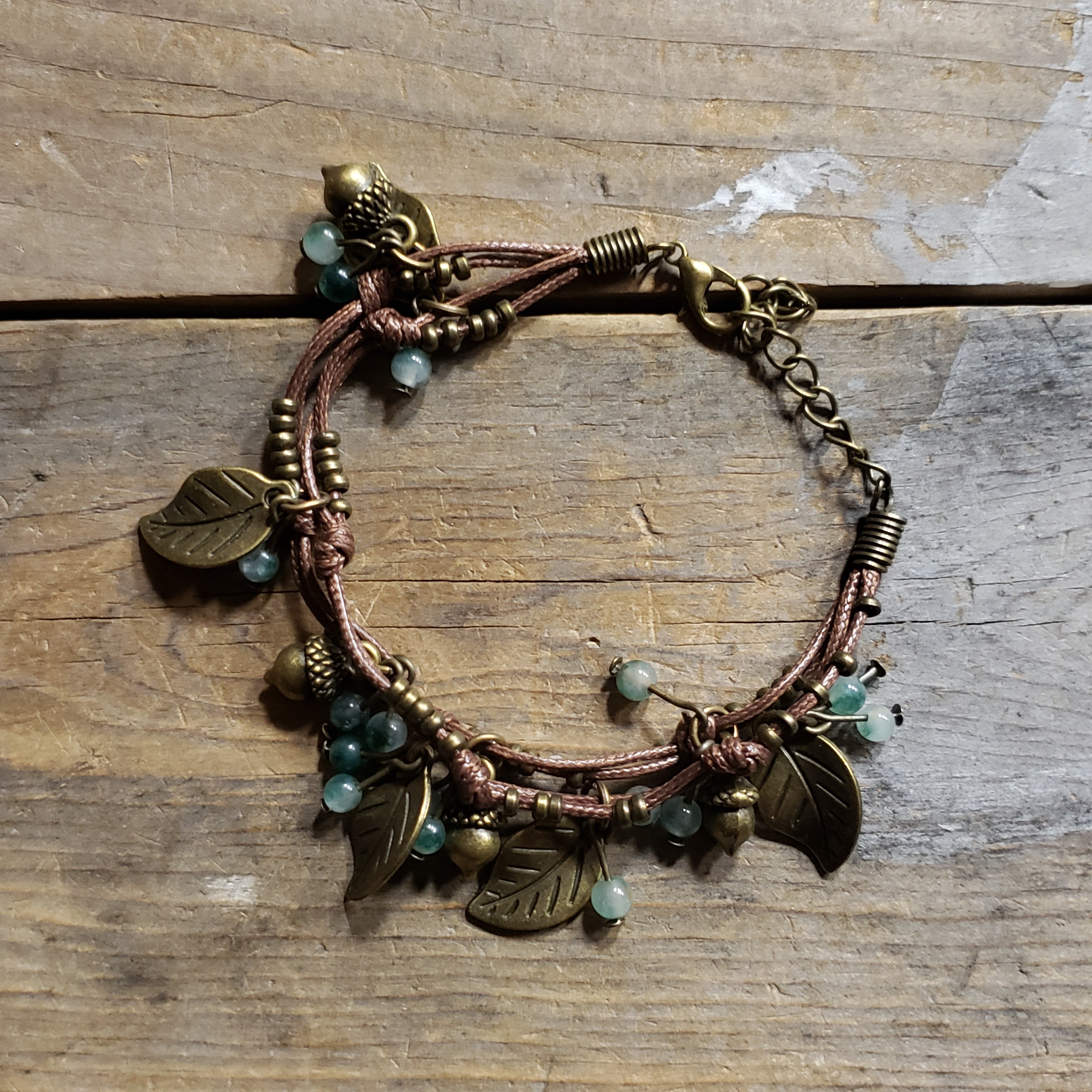 Acorns and Leaves Cord Bracelet