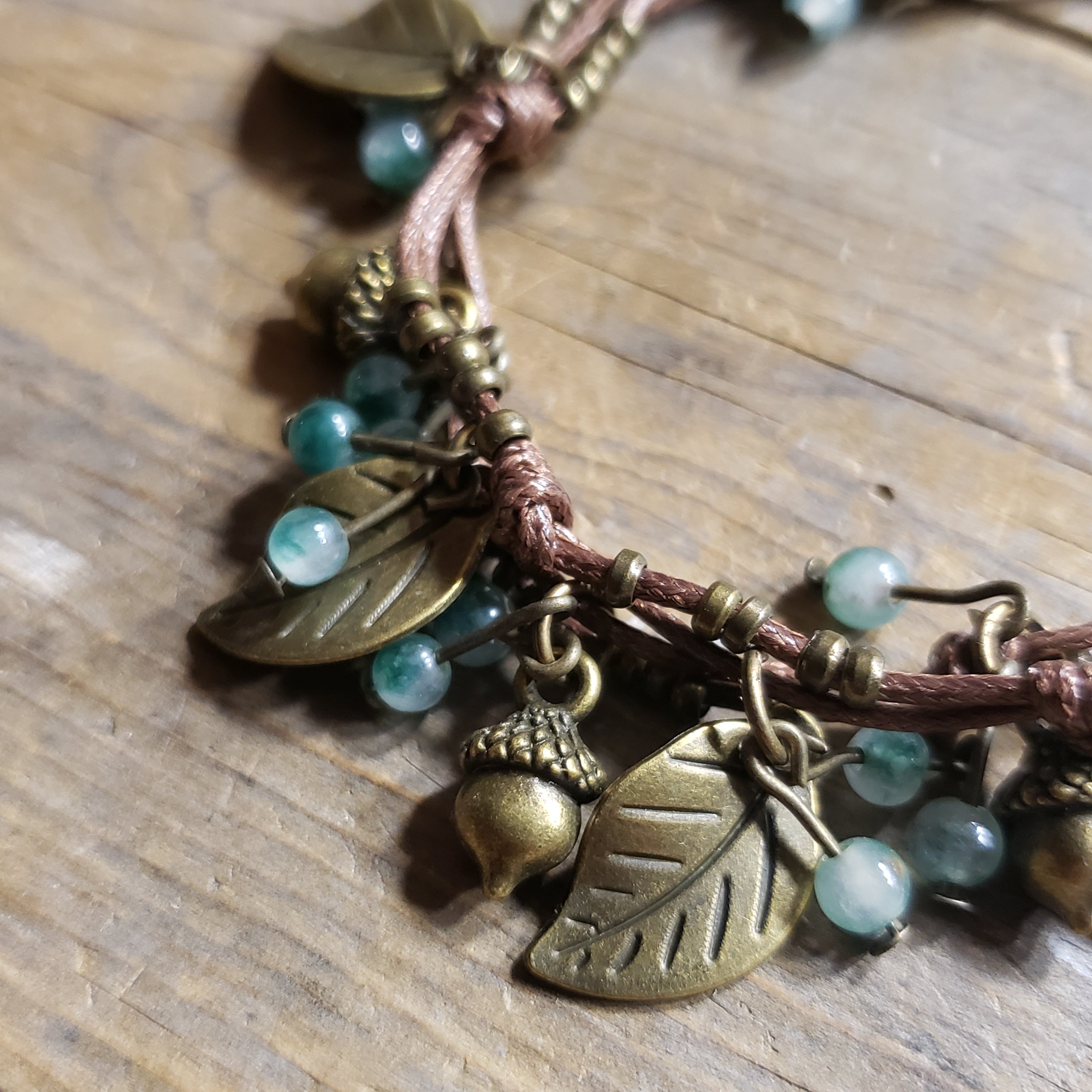 Acorns and Leaves Cord Bracelet