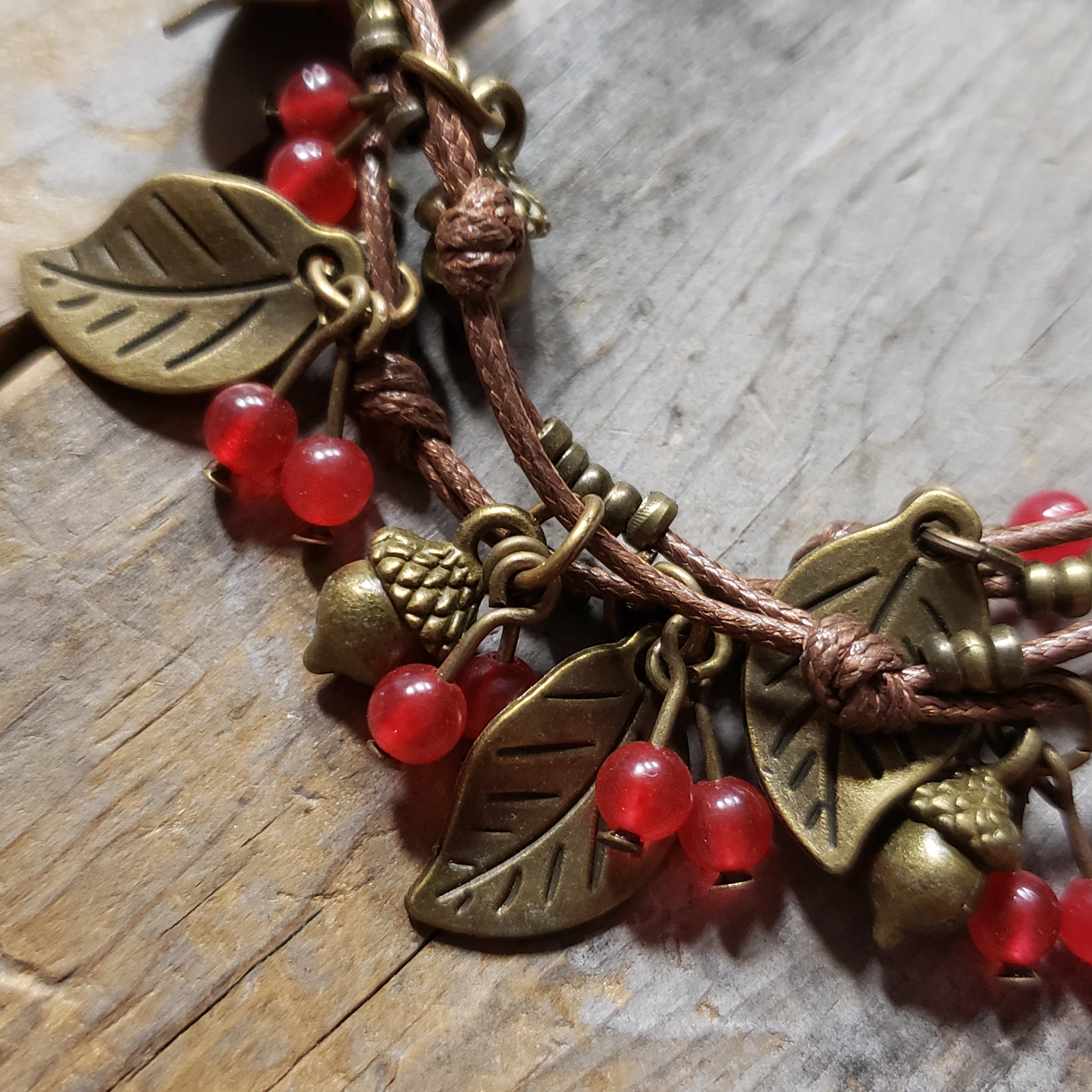 Acorns and Leaves Cord Bracelet