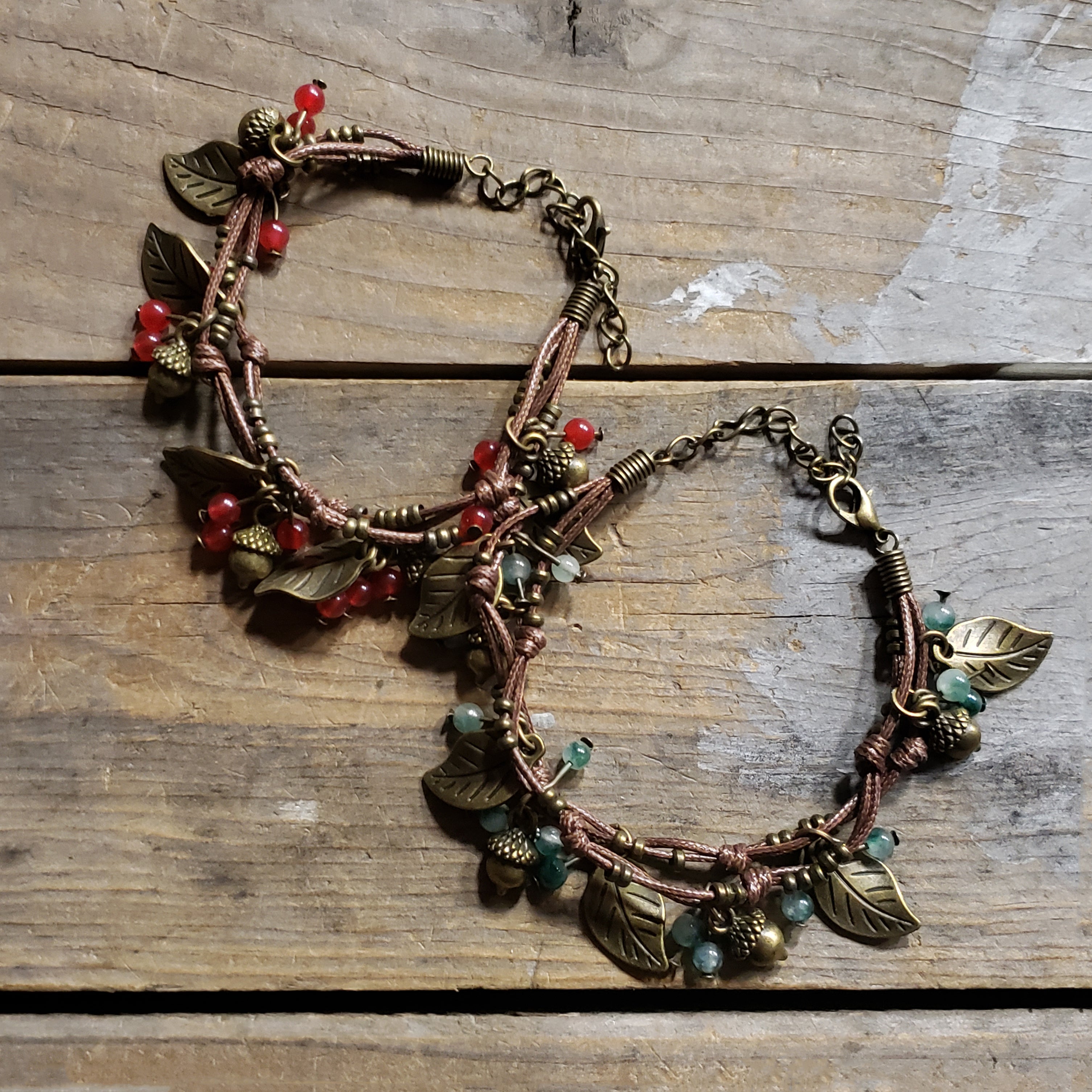 Acorns and Leaves Cord Bracelet