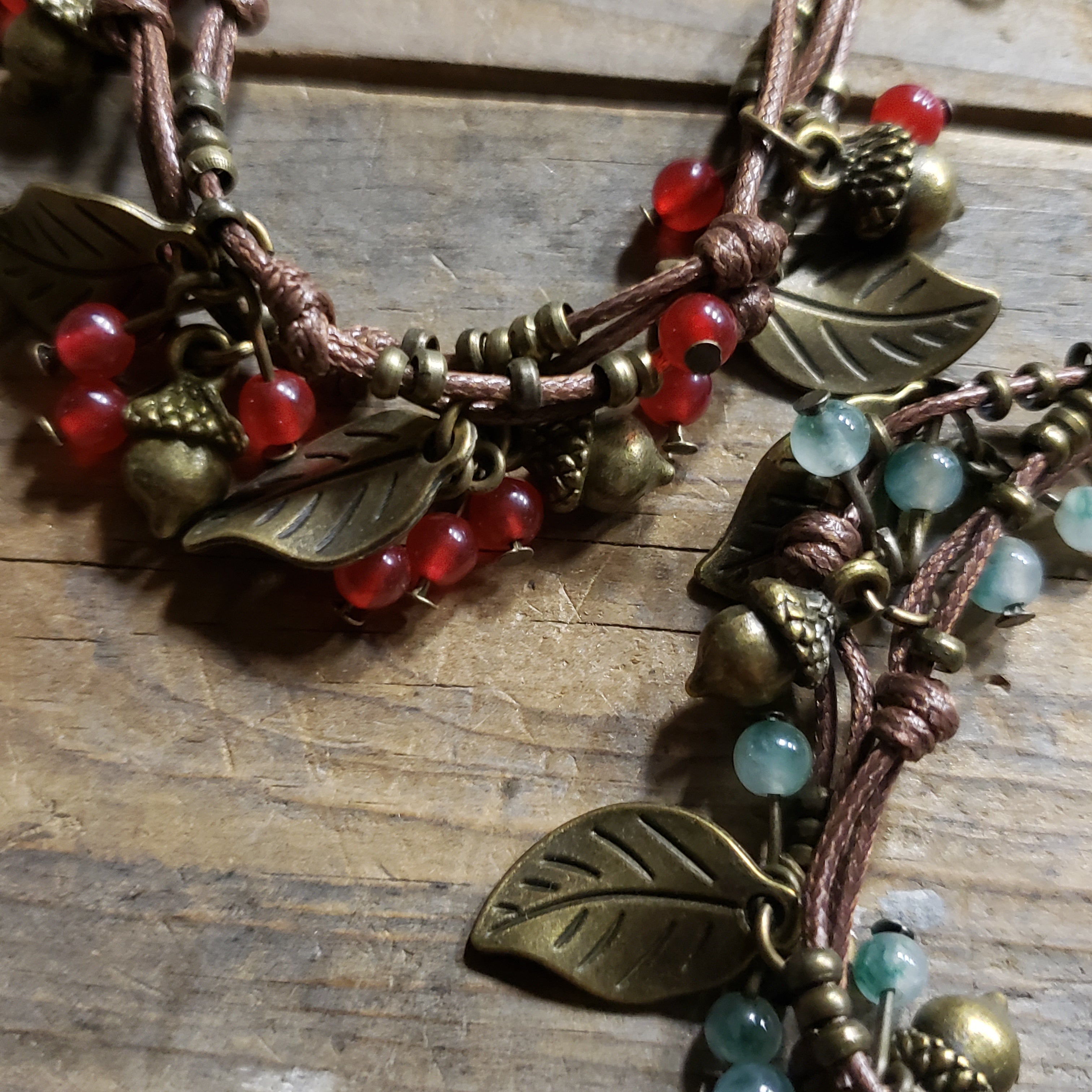 Acorns and Leaves Cord Bracelet