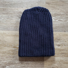 Load image into Gallery viewer, Navy Cotton Knit Beanie. Made in Portland Oregon.

