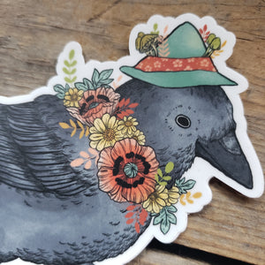 Crow in a Cap Vinyl Sticker