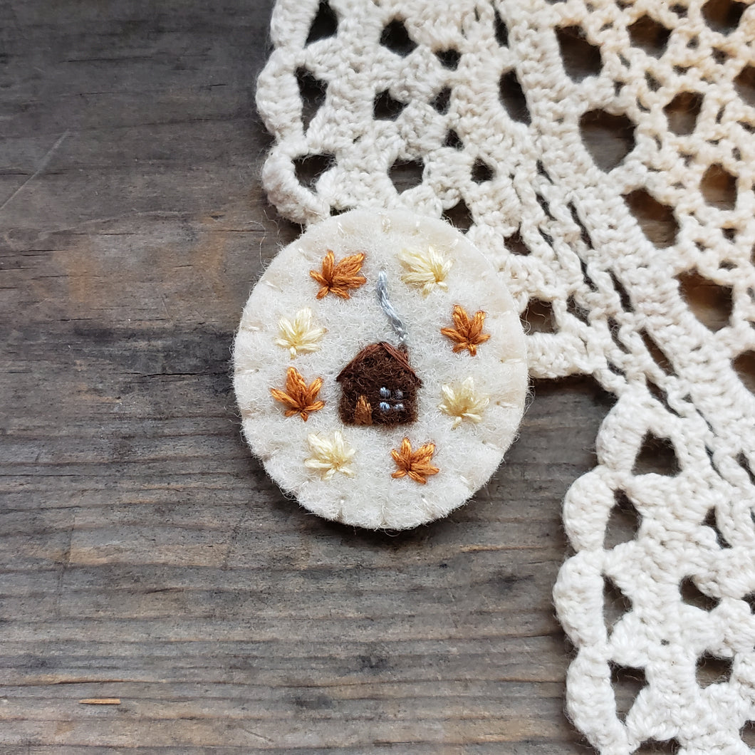 Tiny Embroidered House Brooch