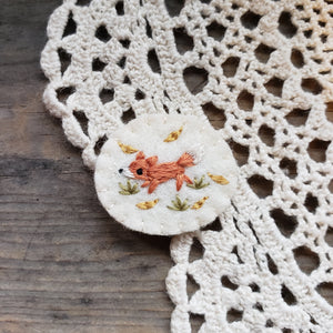 Tiny Embroidered Fox Brooch