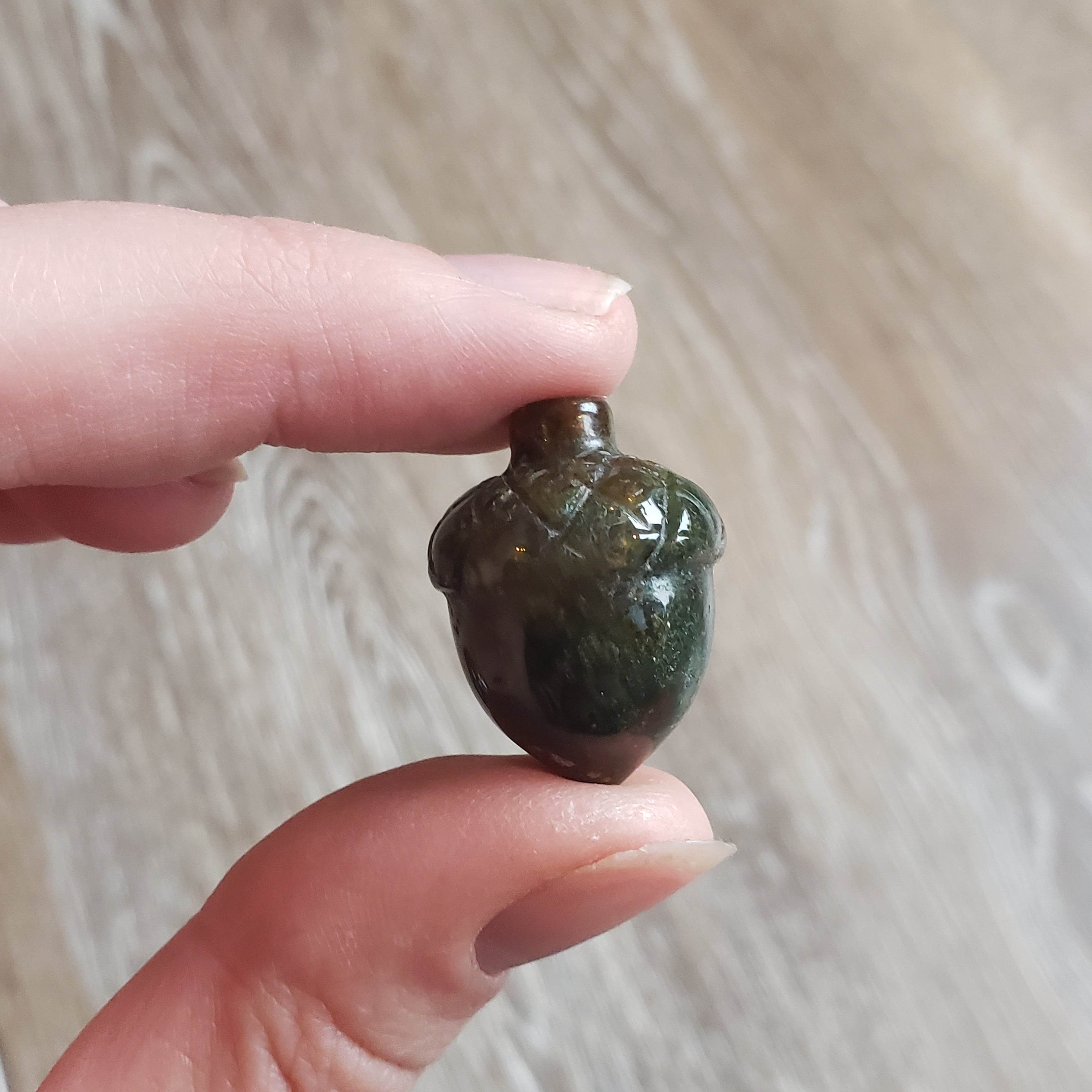 Moss Agate Acorn Pocket Stone