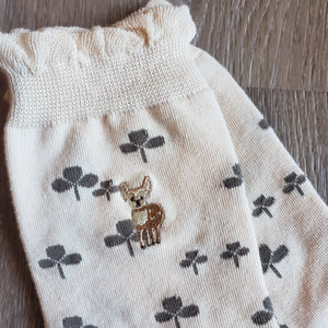 Embroidered Deer and Clover Pattern Socks
