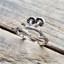 Load image into Gallery viewer, Sterling Silver Adjustable Branch and Mushroom Ring
