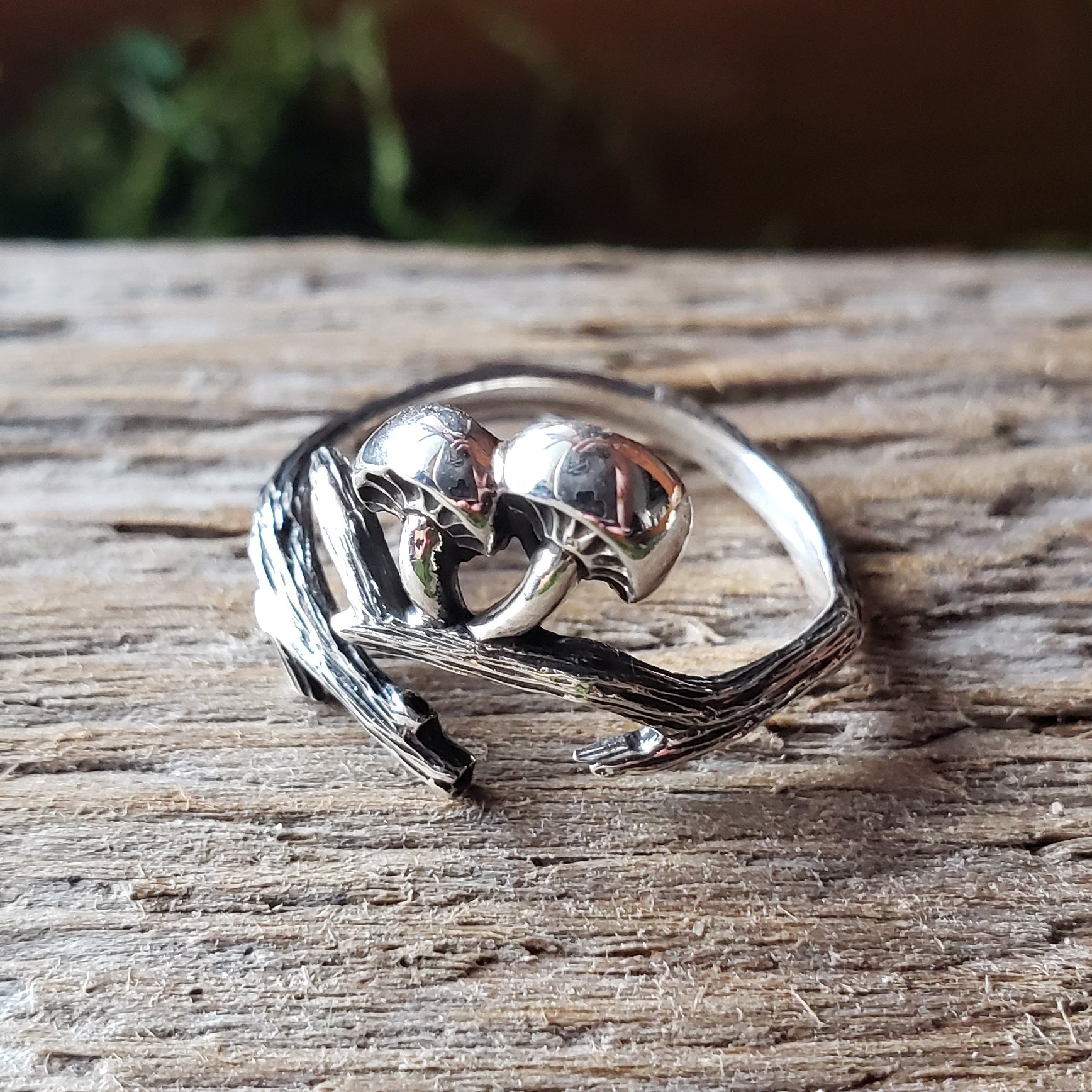 Sterling Silver Adjustable Branch and Mushroom Ring