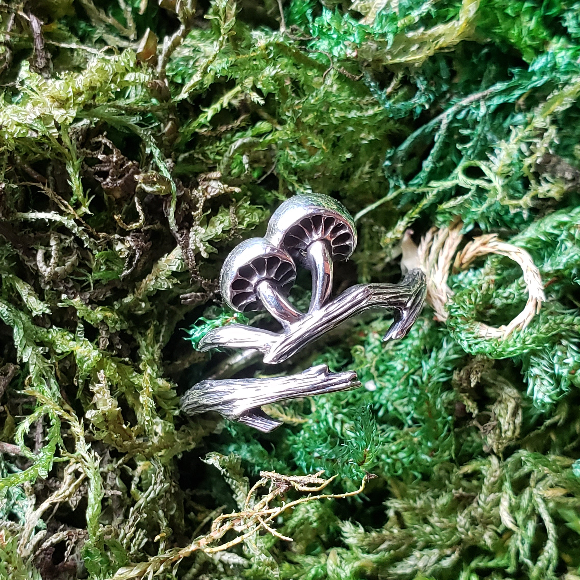Sterling Silver Adjustable Branch and Mushroom Ring
