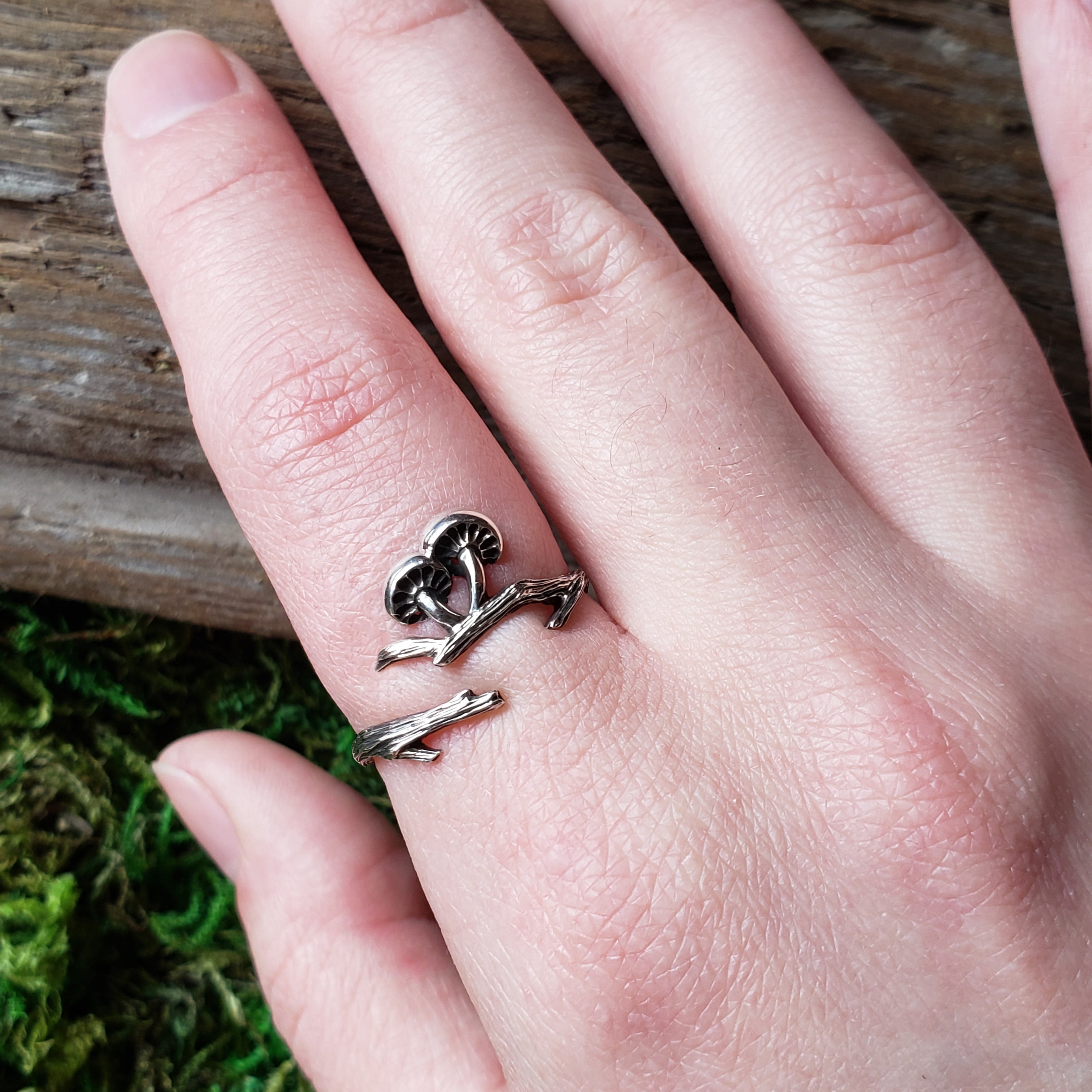 Sterling Silver Adjustable Branch and Mushroom Ring
