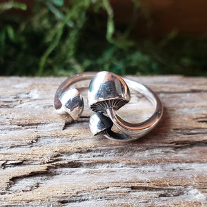 Sterling Silver Adjustable Mushroom Trio Ring