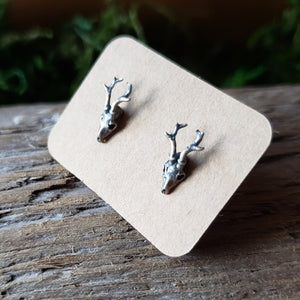 Tiny Sterling Silver Deer Skull Earrings