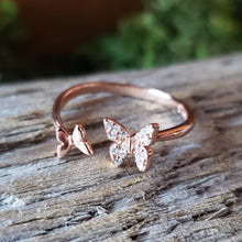 Load image into Gallery viewer, Adjustable Rose Gold Plated Butterfly Ring
