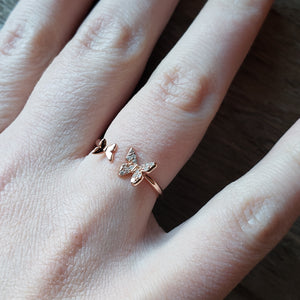 Adjustable Rose Gold Plated Butterfly Ring
