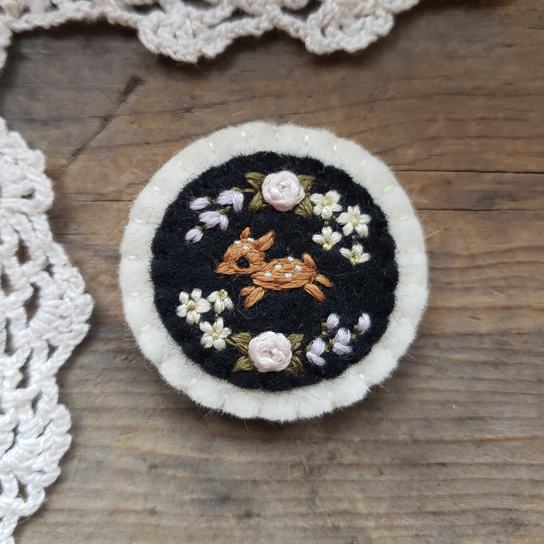 Embroidered Floral Fawn Brooch
