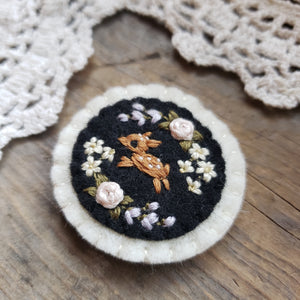 Embroidered Floral Fawn Brooch