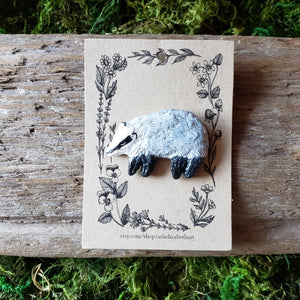 Handmade Woodland Badger Brooch