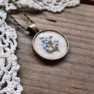 Tiny Embroidered Forget-me-not Necklace
