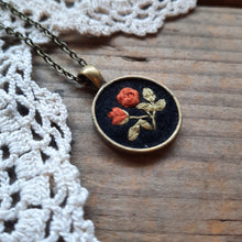 Load image into Gallery viewer, Tiny Embroidered Red Rose Necklace
