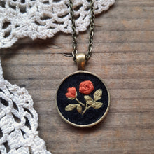 Load image into Gallery viewer, Tiny Embroidered Red Rose Necklace
