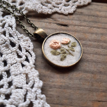 Load image into Gallery viewer, Tiny Embroidered Pink Rose Necklace
