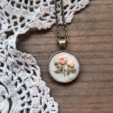 Load image into Gallery viewer, Tiny Embroidered Pink Rose Necklace
