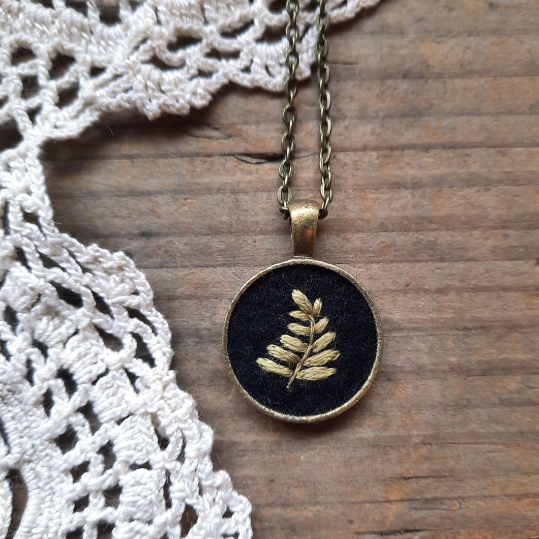 Tiny Embroidered Fern Leaf Necklace