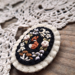 Tiny Embroidered Floral Fox Brooch