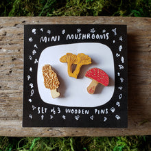 Load image into Gallery viewer, Tiny Wooden Mushroom Pins, Set of 3
