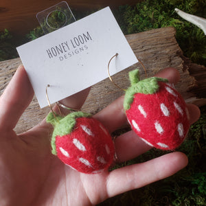 Hand Felted Strawberry Earrings