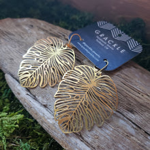 Load image into Gallery viewer, Monstera Cutout Brass Earrings
