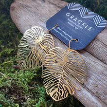 Load image into Gallery viewer, Monstera Cutout Brass Earrings
