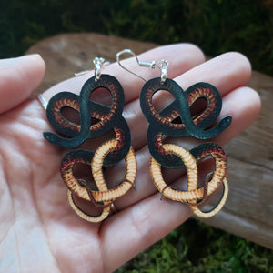Coachwhip Snake Wooden Earrings